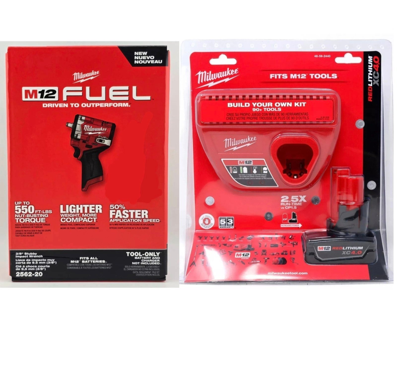 Milwaukee 2562-20 ☆ 550Ft. Lbs M12 FUEL 12V Stubby 3/8 Impact + Battery, Charger