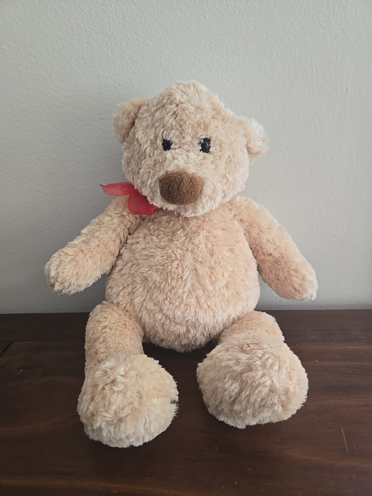 Back to Basics Tan Teddy Bear Plush with Red Bow 11 Inch Soft Stuffed Animal
