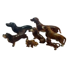 Vintage 7 Pcs. Dacshund Unmarked Figurine Lot - Various Sizes