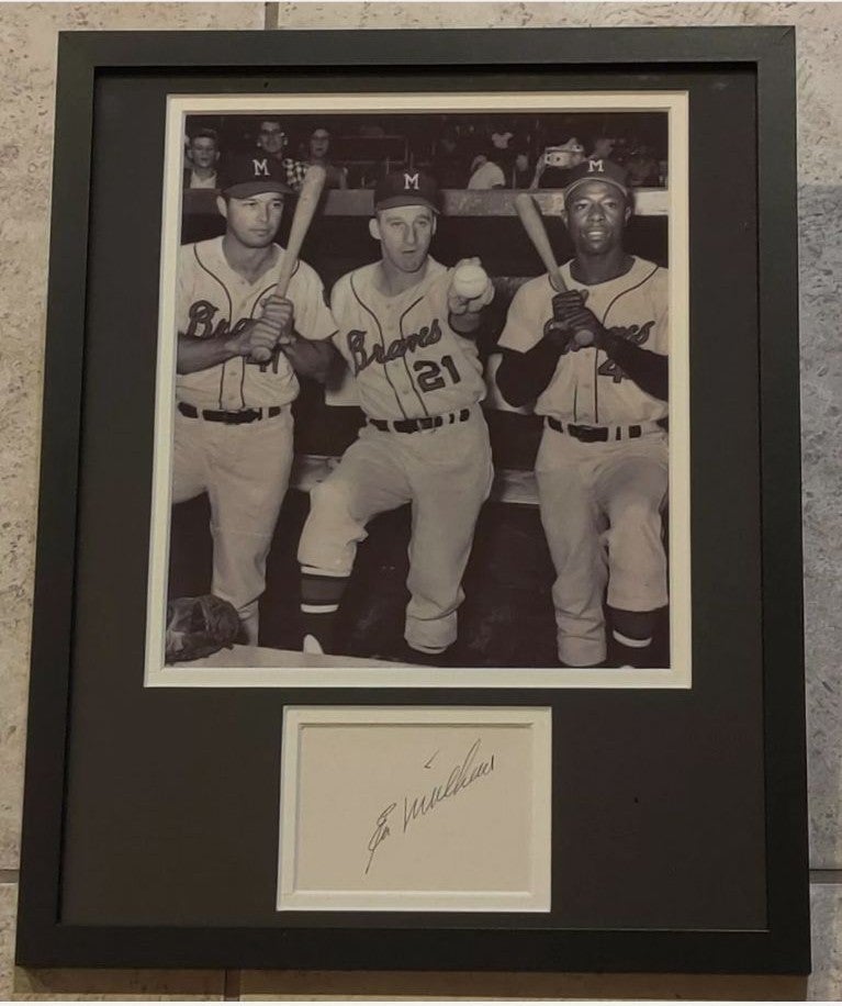 EDDIE MATHEWS Braves MLB BASEBALL HOF AUTHENTIC Signed Framed PHOTO COA