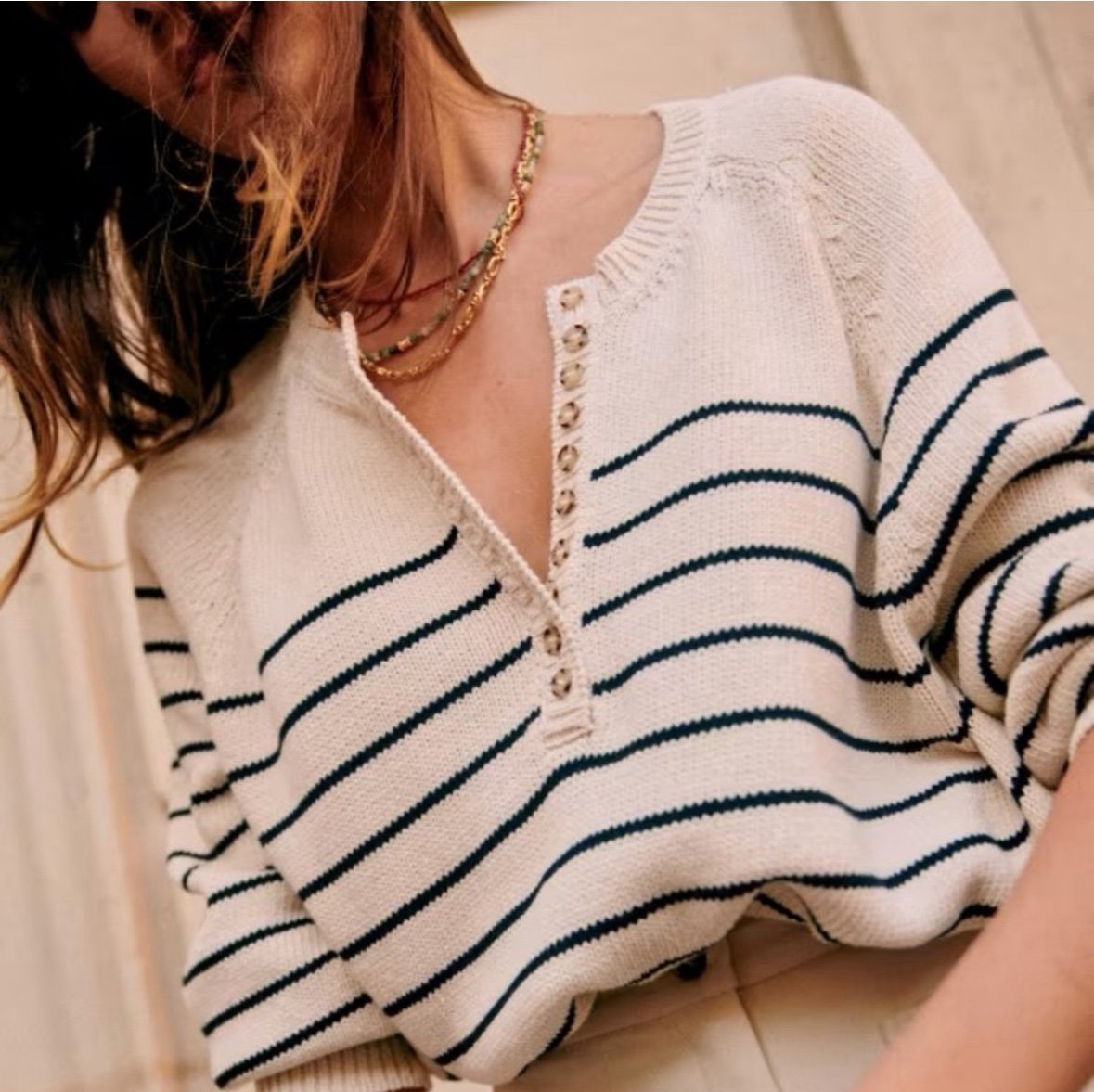 Sezane Leontine sweater jumper NWT stiped ecru and navy size small