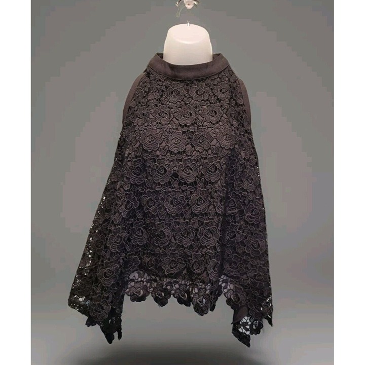New Black Floral Lace Flowy Halter Top Hesperus Sz S Whimsigoth Fairygrunge