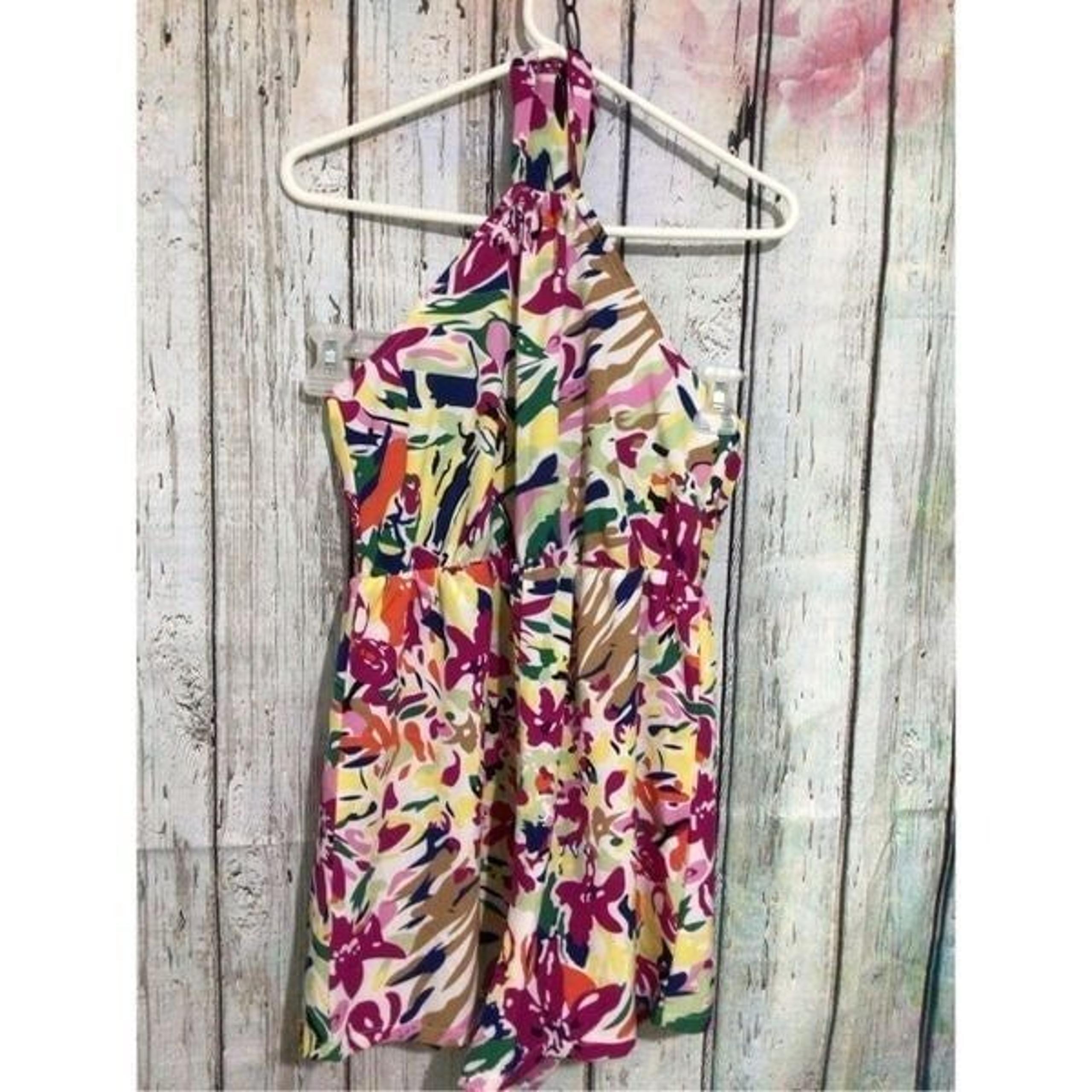 Shein Size 6 Jumper Romper Floral Geometric Halter Front Backless