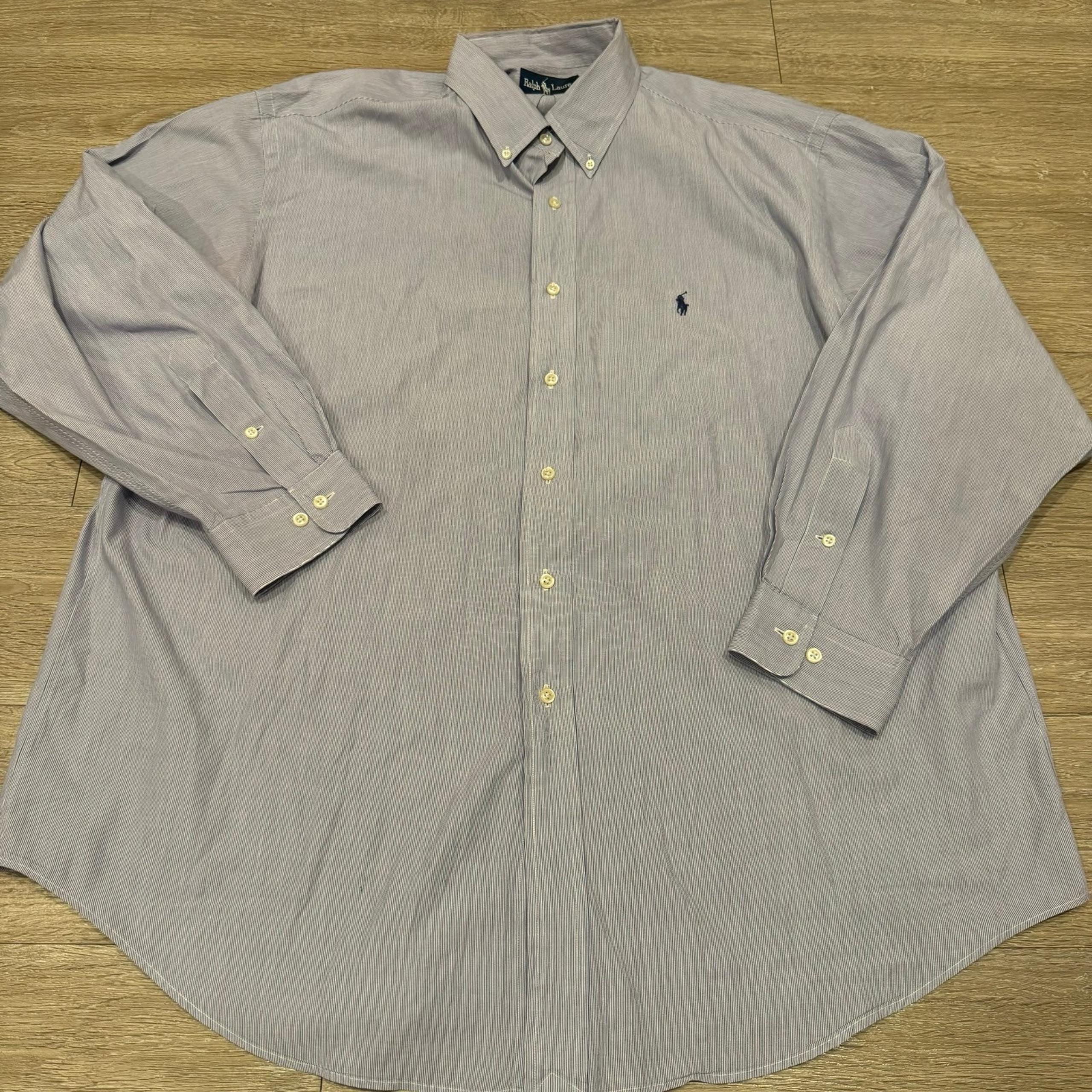 Ralph Lauren Mens Cotton Striped Polo Yarmouth Dress Shirt 17 1/2 34/35 XL