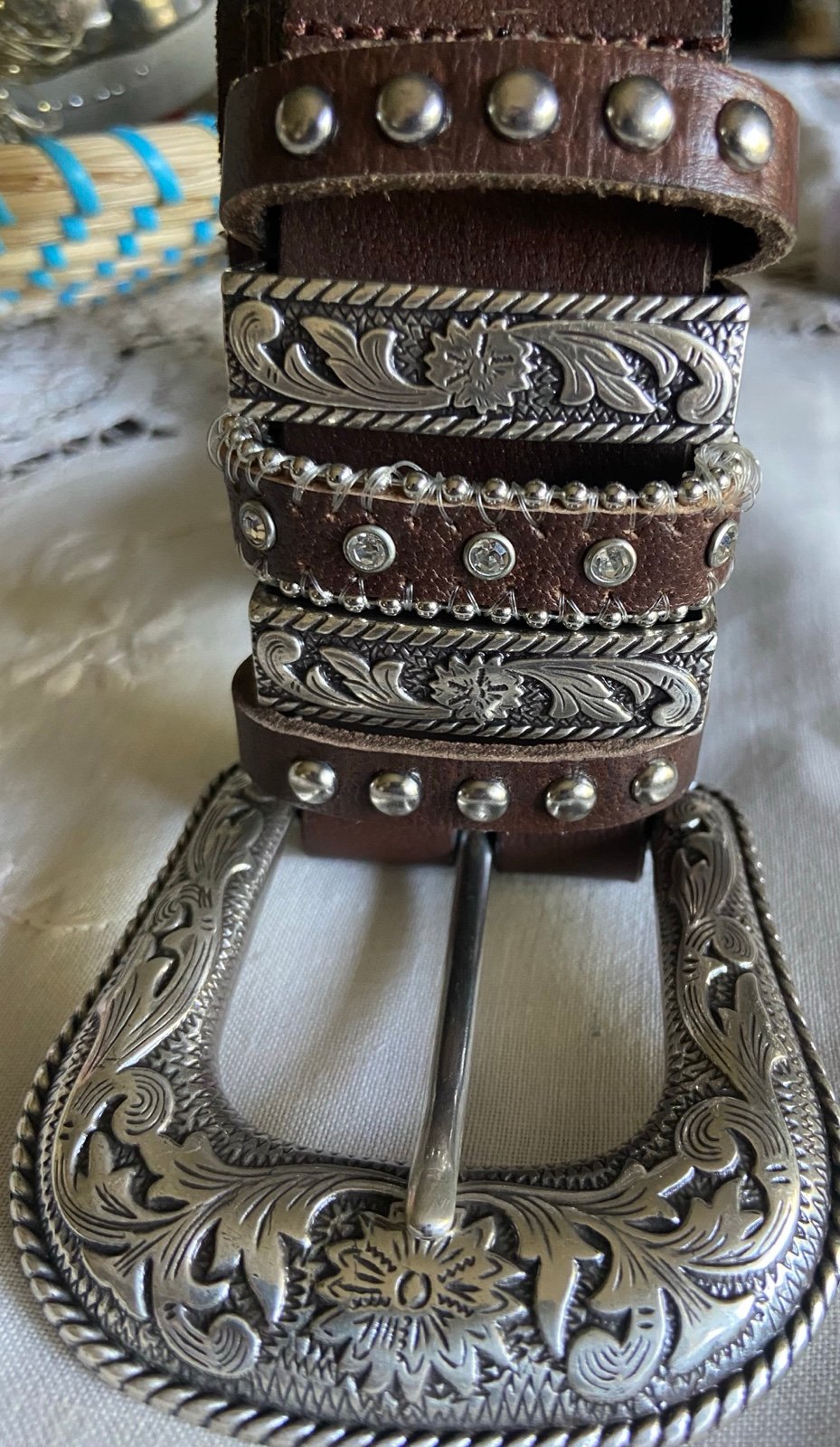 Nocona Genuine Leather Western Rhinestone Belt Extra Large XL N3493702 Brown