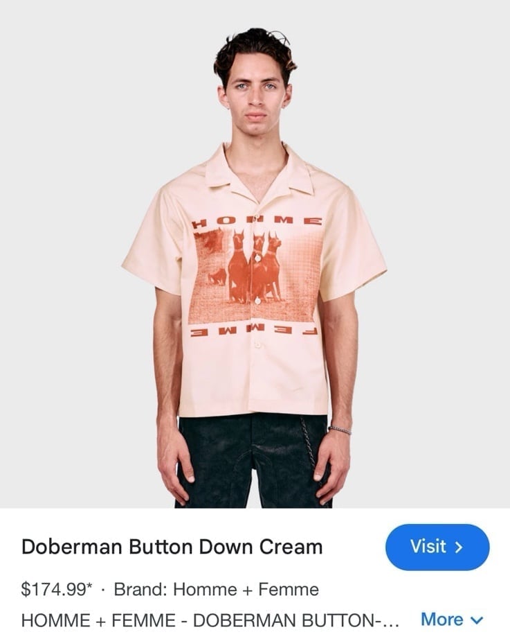 NWT Rare Homme Femme Doberman button down shirt- XXXL 175