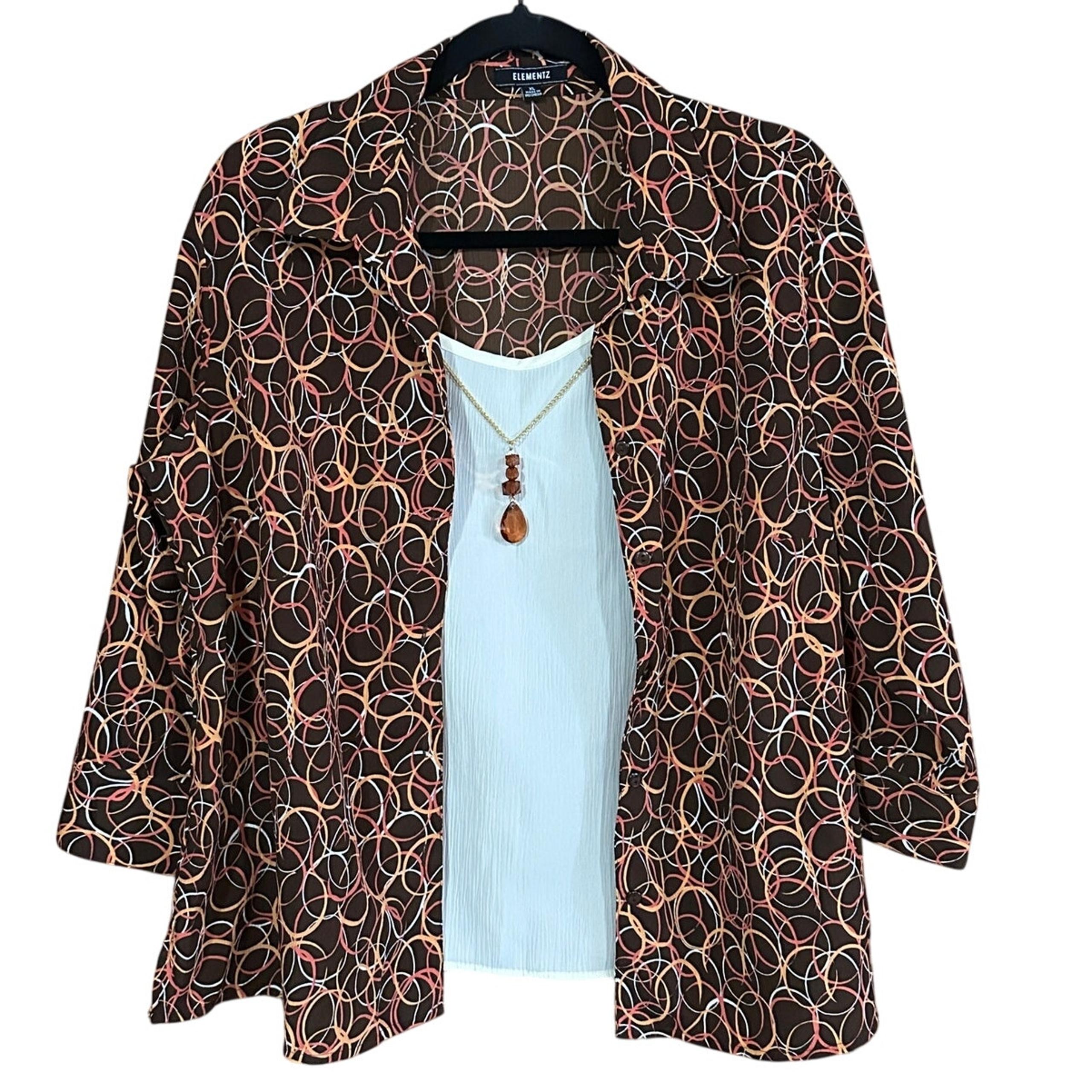 Elemenz Women's Multicolor Circle Print Blouse Textured Layered Look Size XL