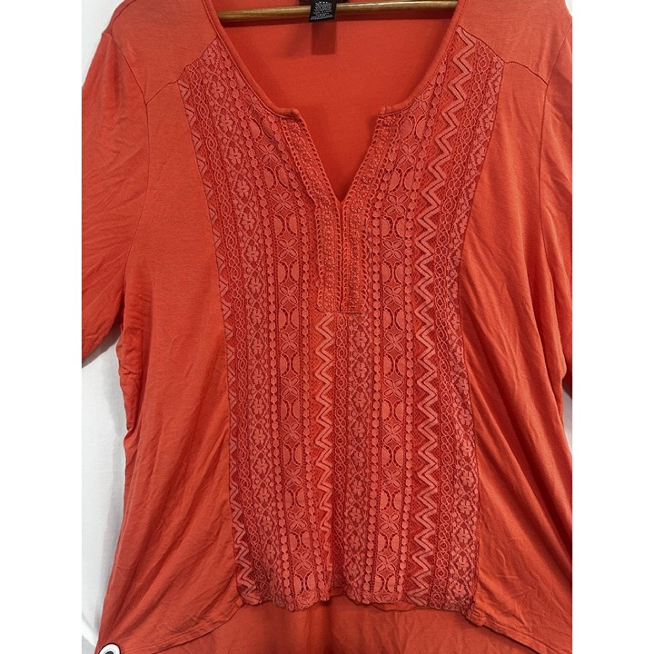 RXB Blouse Roll Tab Women's Size XXL Soft Lace Embroidered Top Opal Flame