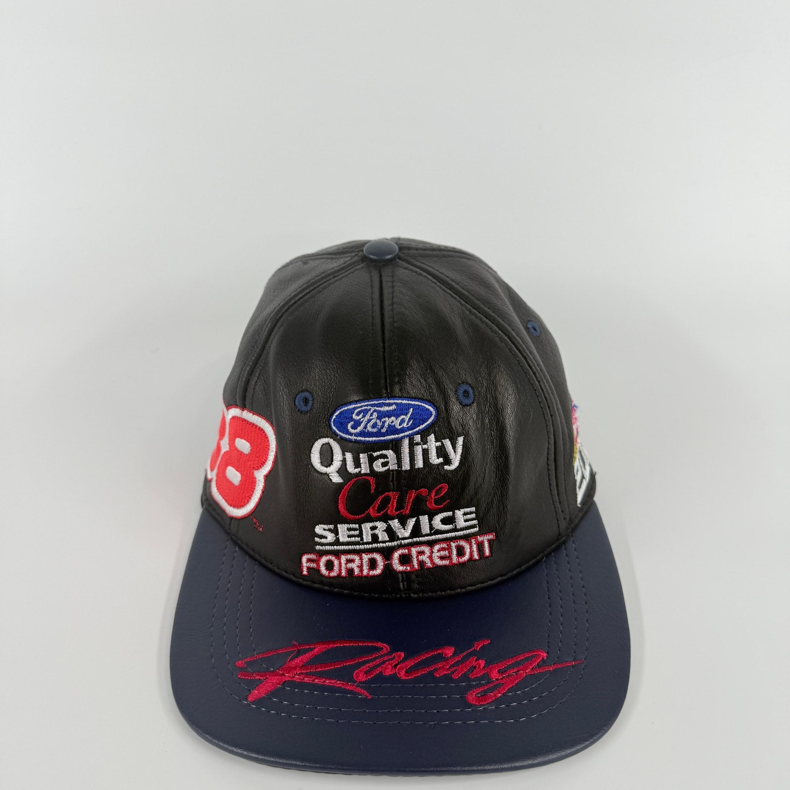 Vintage NASCAR Ford Racing Leather Hat JH Design 88 Quality Care Service Cap USA