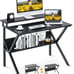 Small Computer Desk 27.5in Compact Tiny Study Desk with Storage & Monitor Stadn