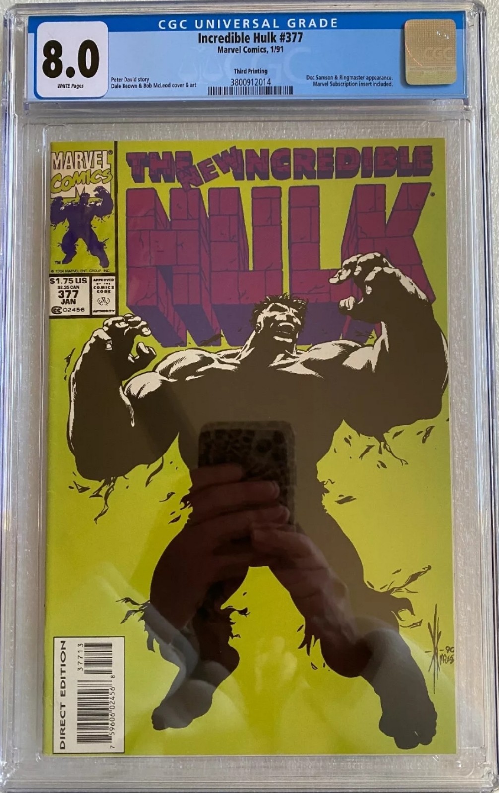 INCREDIBLE HULK #377 CGC 8.0 (1/91) 3RD PRINT INCL MARVEL INSERT