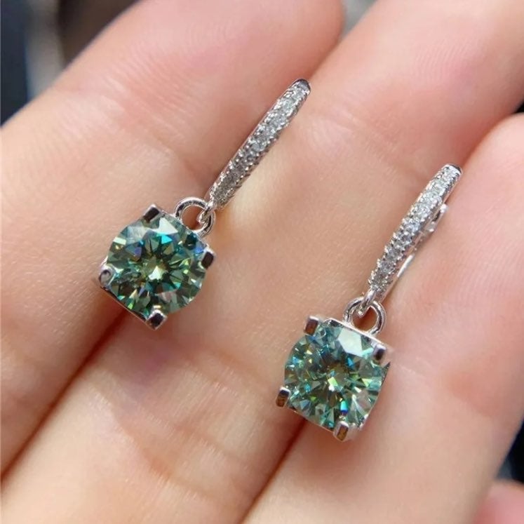 S925 2cttw Green Moissanite earrings, GRA certified