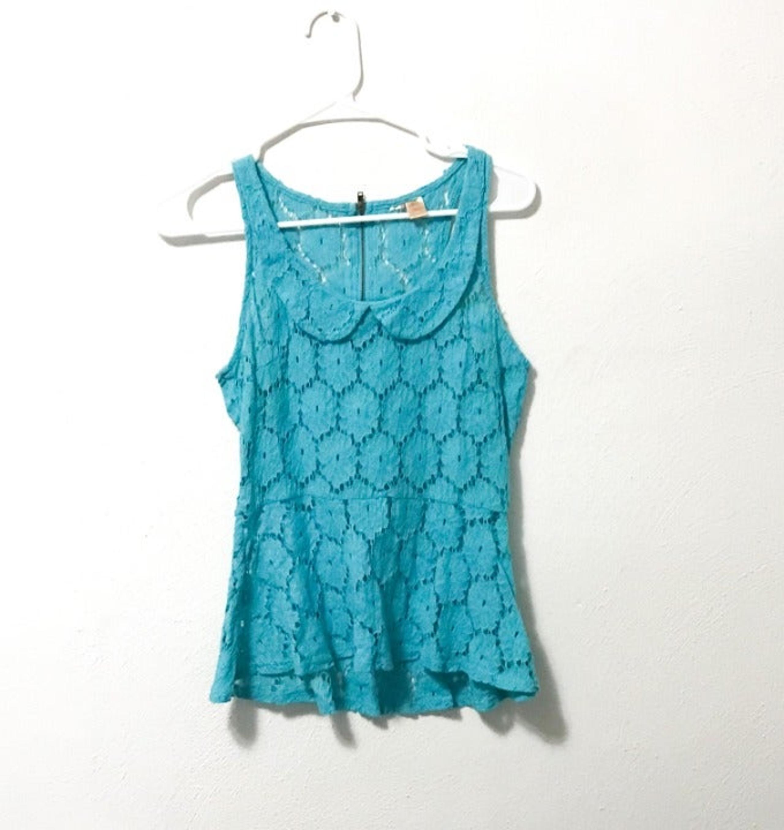 Eyeshadow Turquoise Lace Zip Tank Top