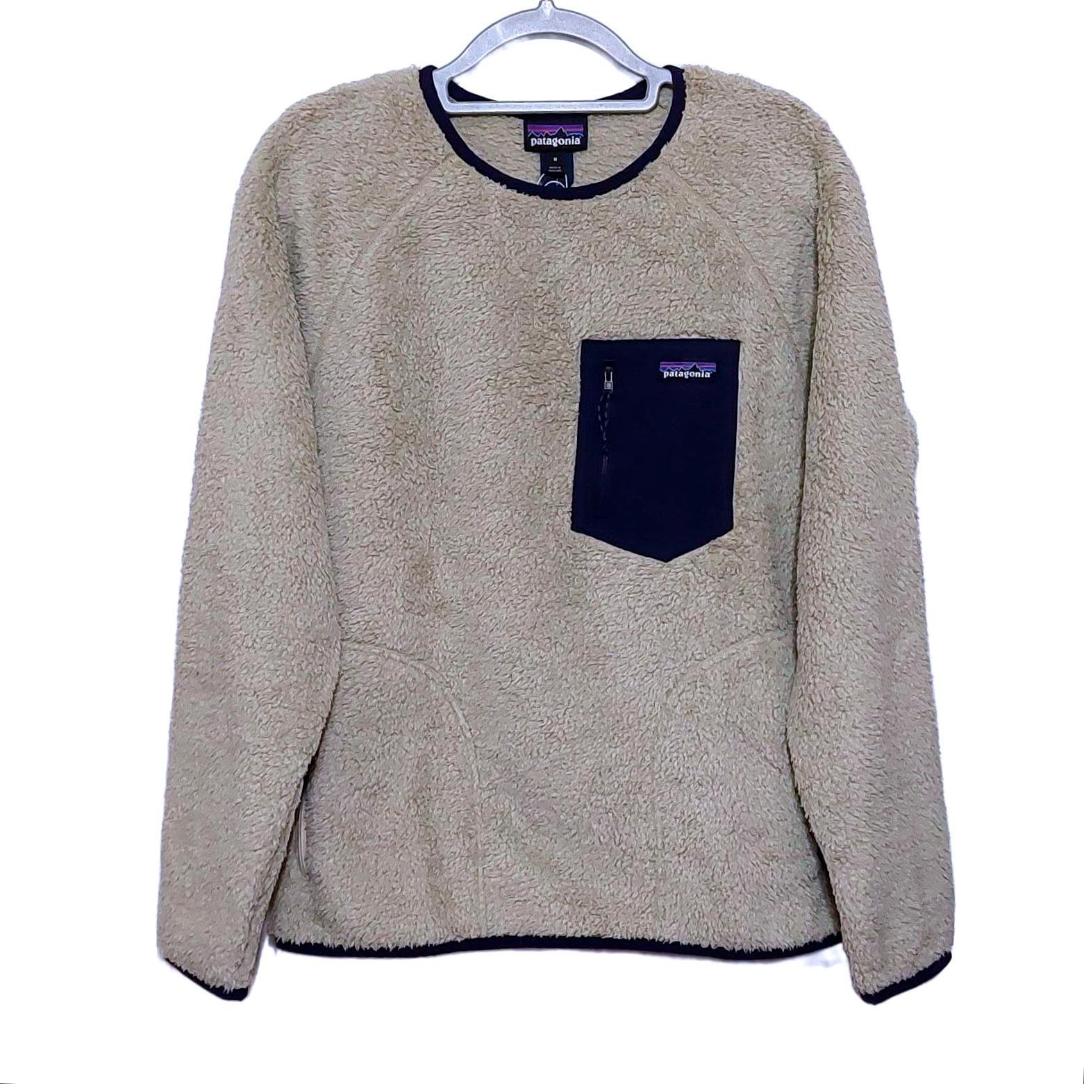 PATAGONIA LOS GATOS CREW KHAKI SHERPA FLEECE PULLOVER SWEATER MENS MEDIUM