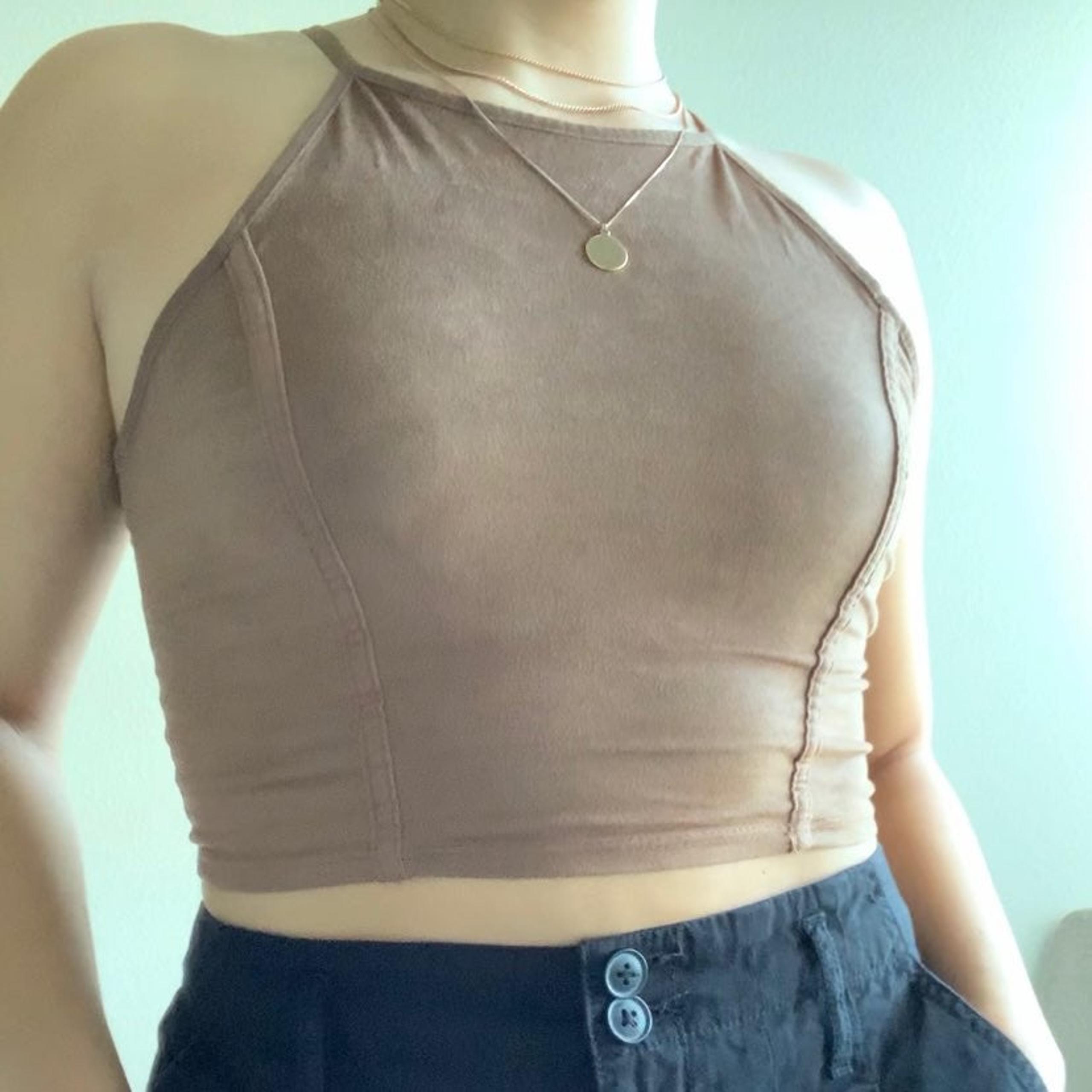 Papaya tan suede high neck crop top