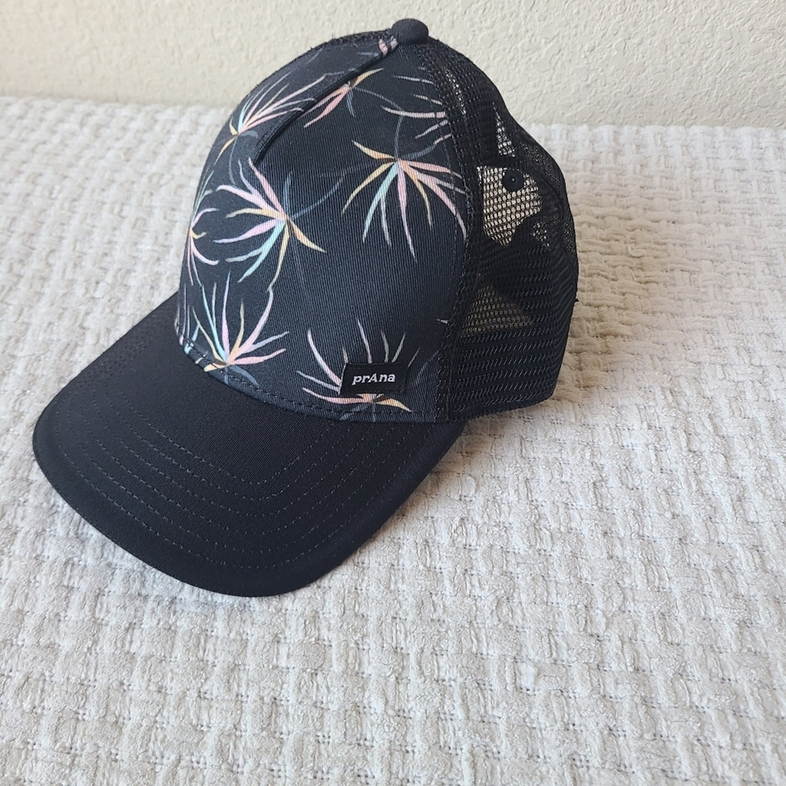 Prana Black and Pattern Print Hat One Size Fits Most
