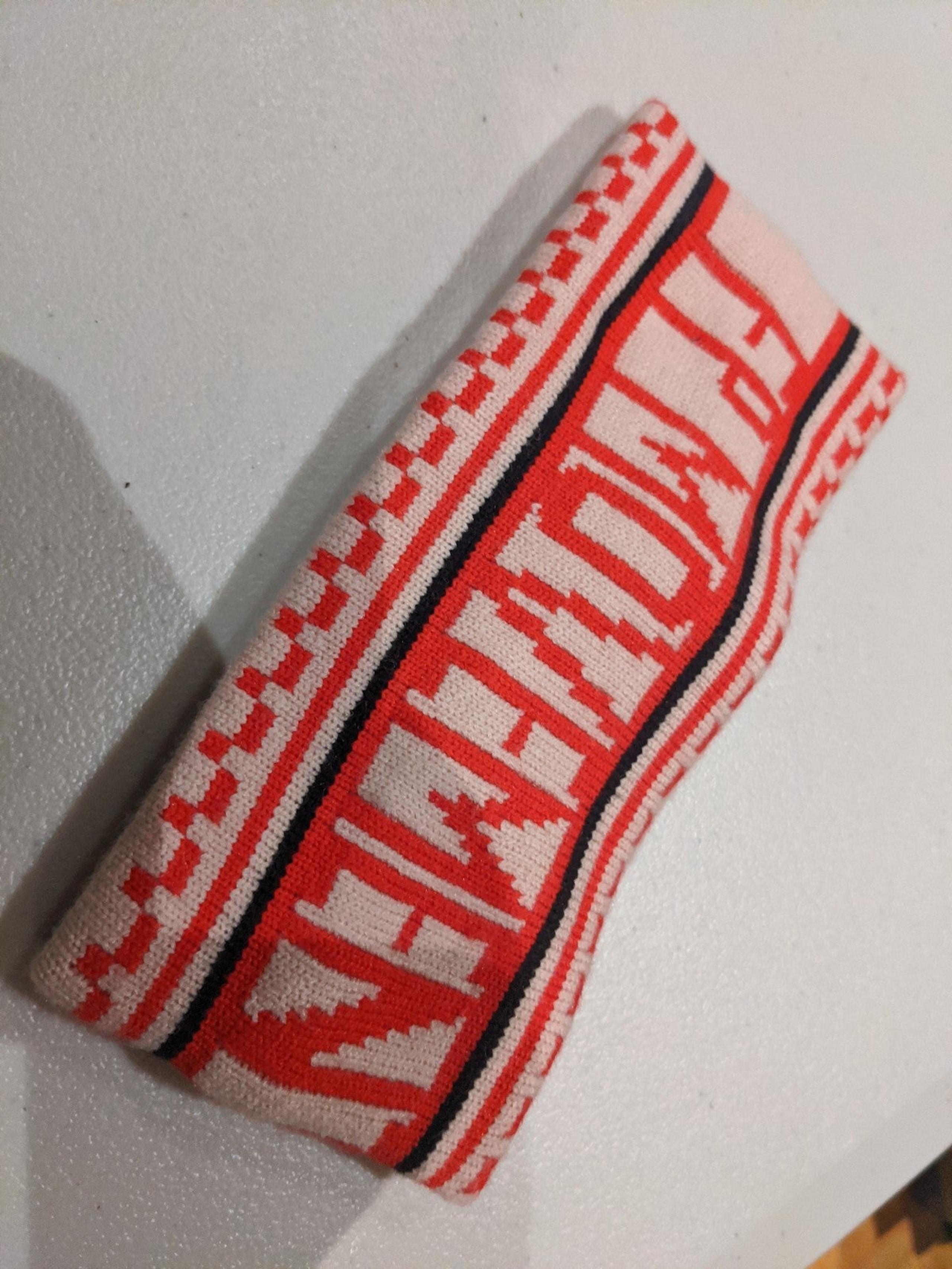 Free People Movement Knit Headband One Size Red Ecru Logo Slogan