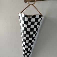 Whimsical Metal 20 wall planter Black White Checks Hand Painted by me
