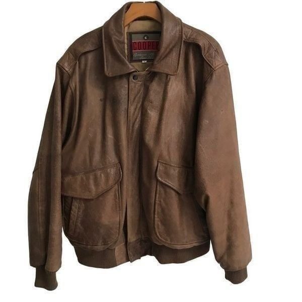 Vintage COOPER distressed brown leather Bomber full zip jacket L