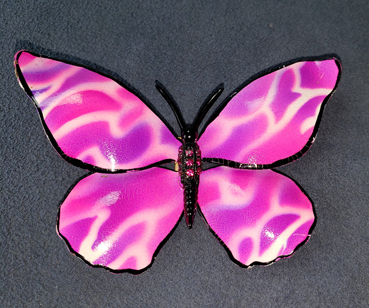 Large Enamel Butterfly Pin Hot Pink and Purple Groovy Butterfly Pin Vtg 1970