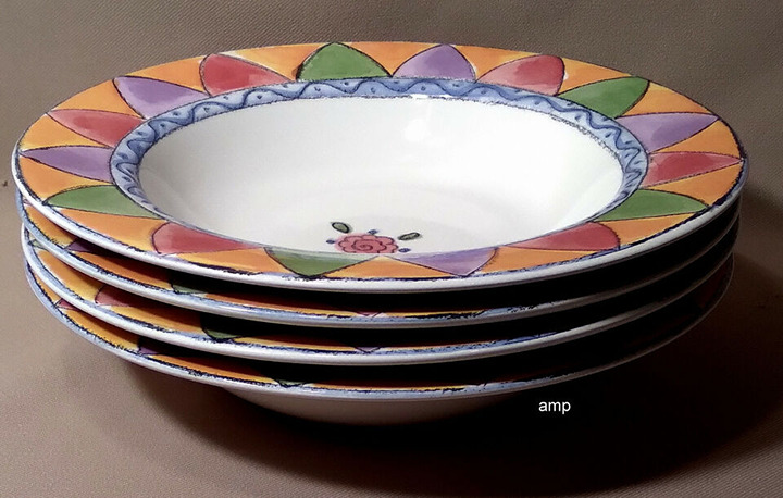 Sango Sweet Shoppe Peach Cobbler (Lot of 4) Rim Soup Bowls (8 3/4 ) PERFECT!