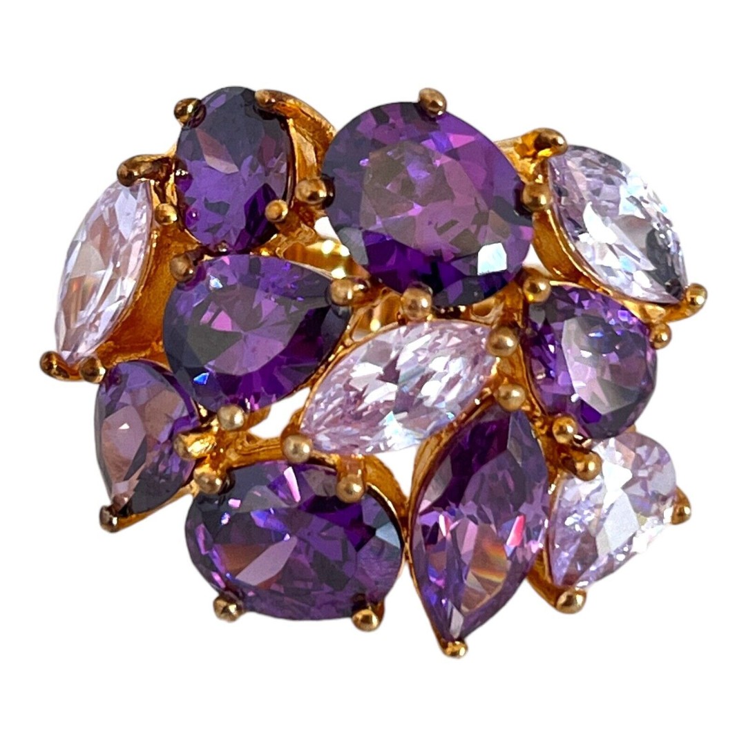Joan Rivers Ring Size 5 Purple Crystals Gold Tone Cocktail Statement Ring 5Z