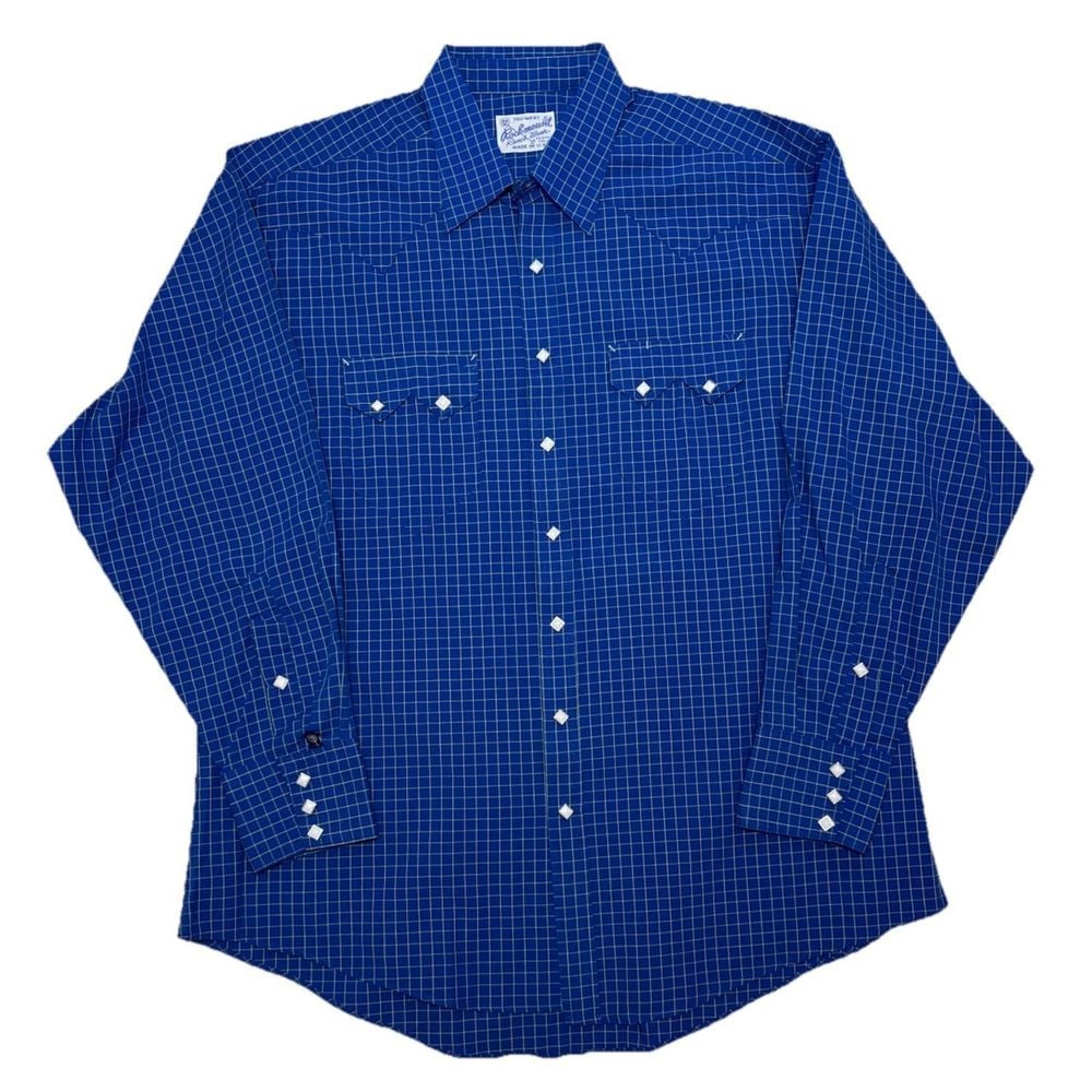 Rockmount Ranch Wear Mens Shirt Size Large Western Blue Plaid Pearl Snaps USA