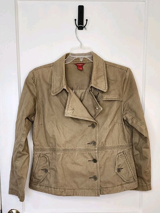 Sundance Olive Green Military Cargo Jacket Womens Grunge Pockets Sz Large Fall
