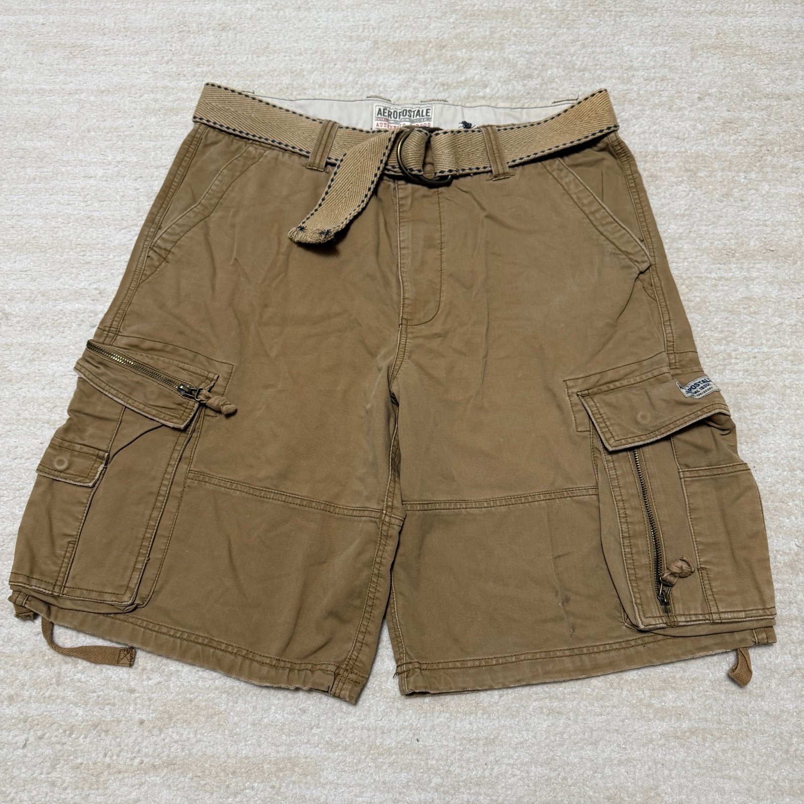 Vintage Y2K Aeropostale Men's 36 Authentic Cargo Shorts Belted Khaki Heavy