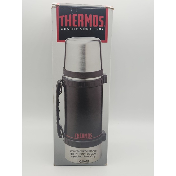 NOS Vintage Thermos Vacuum Insulated Steel Bottle 1 Qt Flip Pour Cap Cup 2450