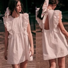Sezane White Chacha Ruffled Lace Eyelet Dress XS 34 Bridal Summer Graduation