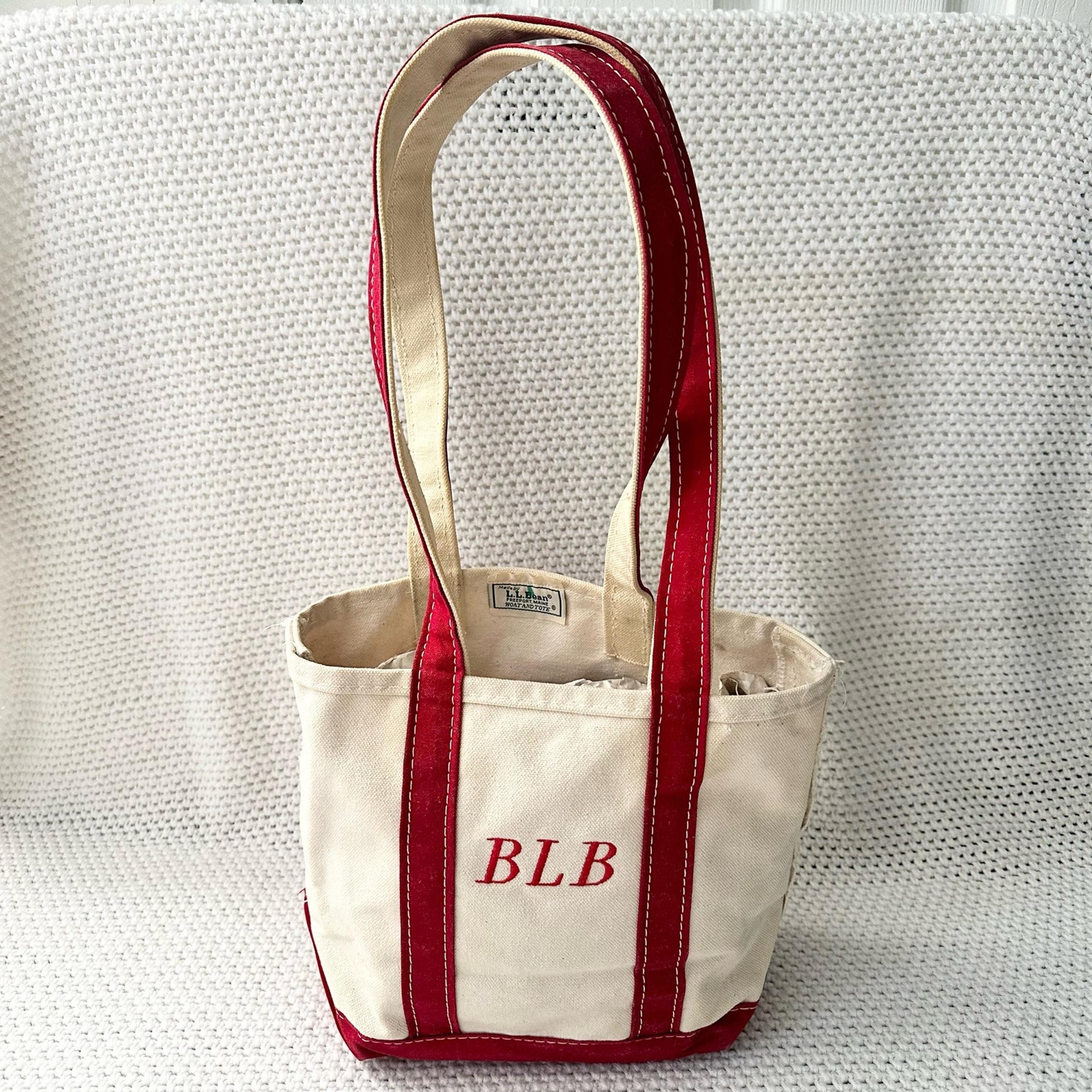 LL Bean Vintage Boat N Tote Red Beige Long Strap Small Medium Shoulder Tote BLB