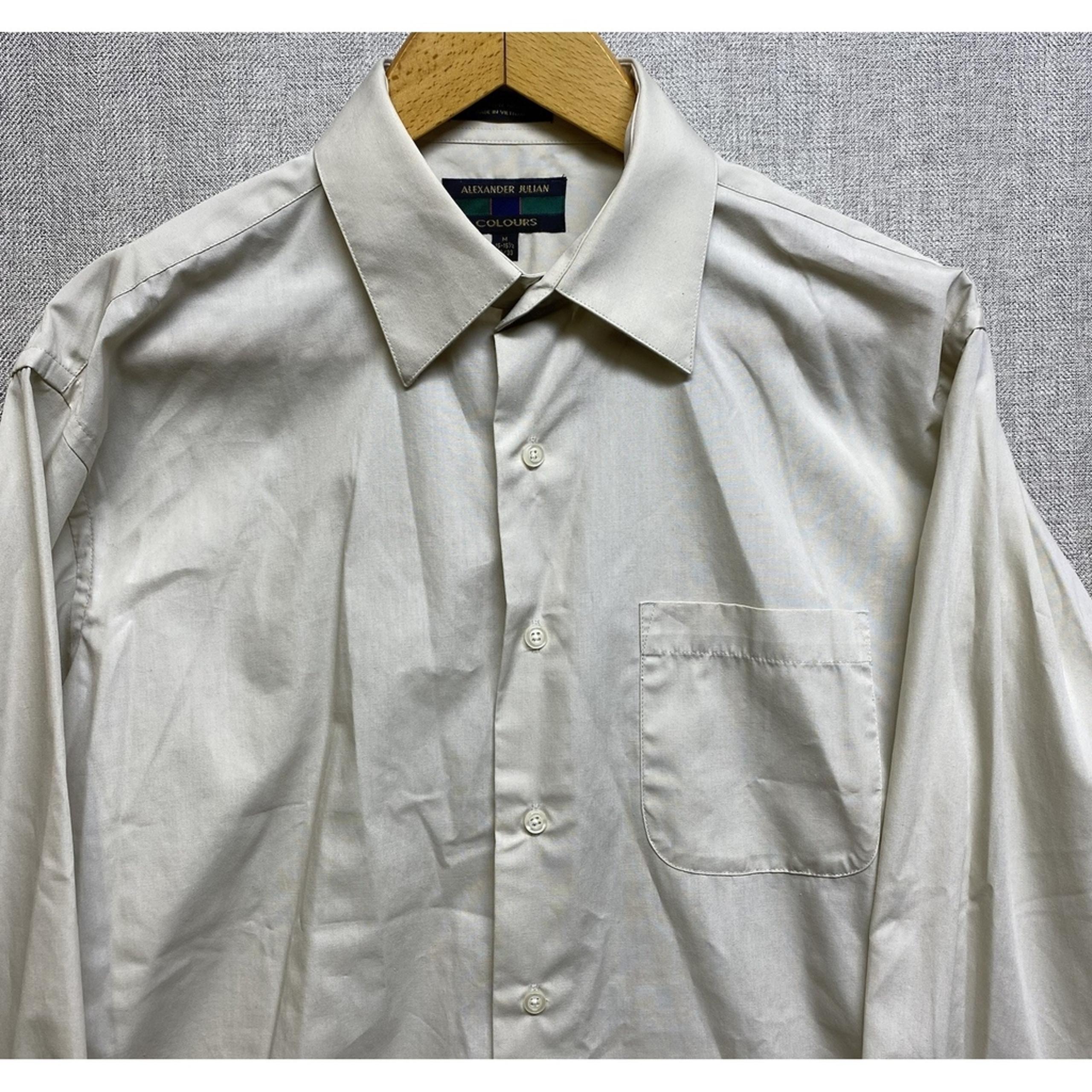 Alexander Julian Colours Men's Long Sleeve Button Down Shirt Tan Cream Med