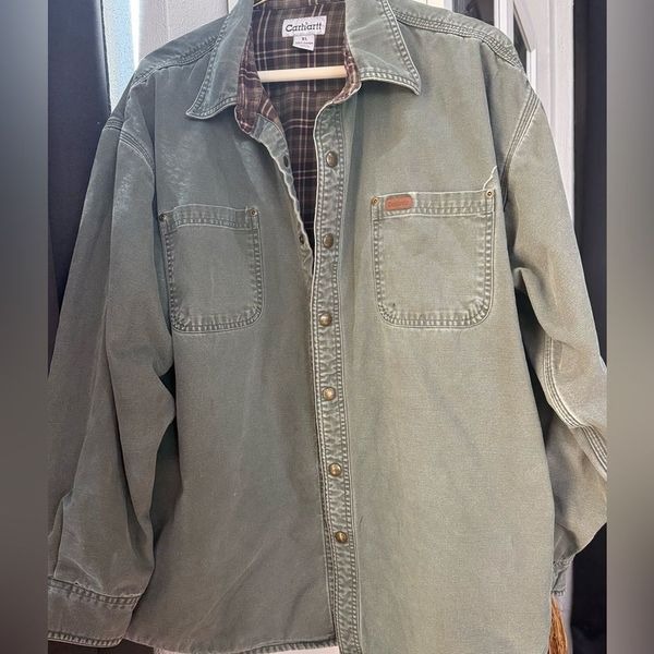 Vintage Carhartt Barn Chore jacket blanket flannel lined snap closure SZ XL