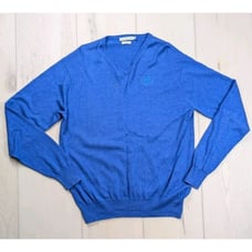 Peter Millar Mens L V-Neck Silk Cotton Cashmere Blend Sweater Blue Golf Pullover