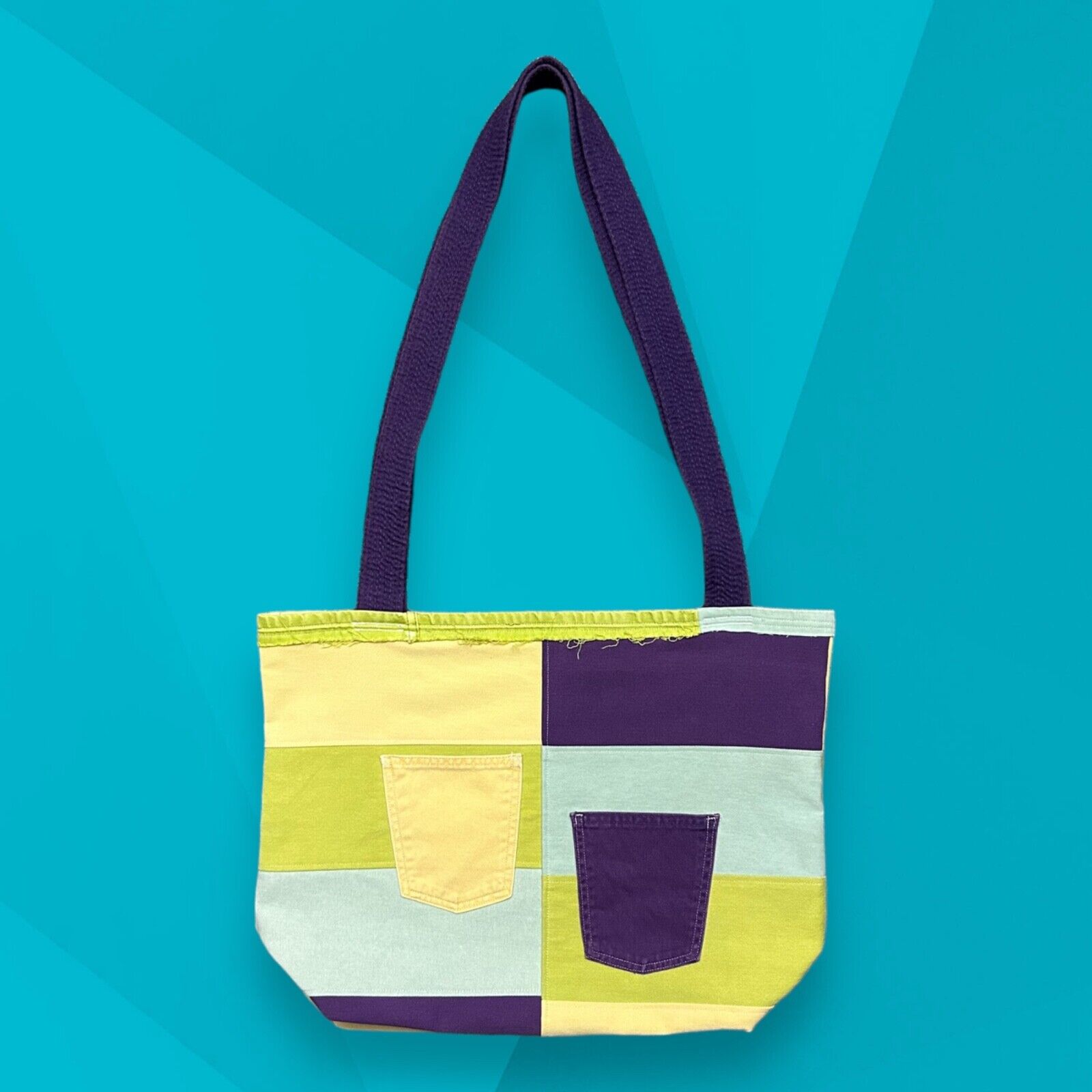 Handmade Patchwork Denim Bag Oversized Tote Vintage Jeans Colorful Crossbody