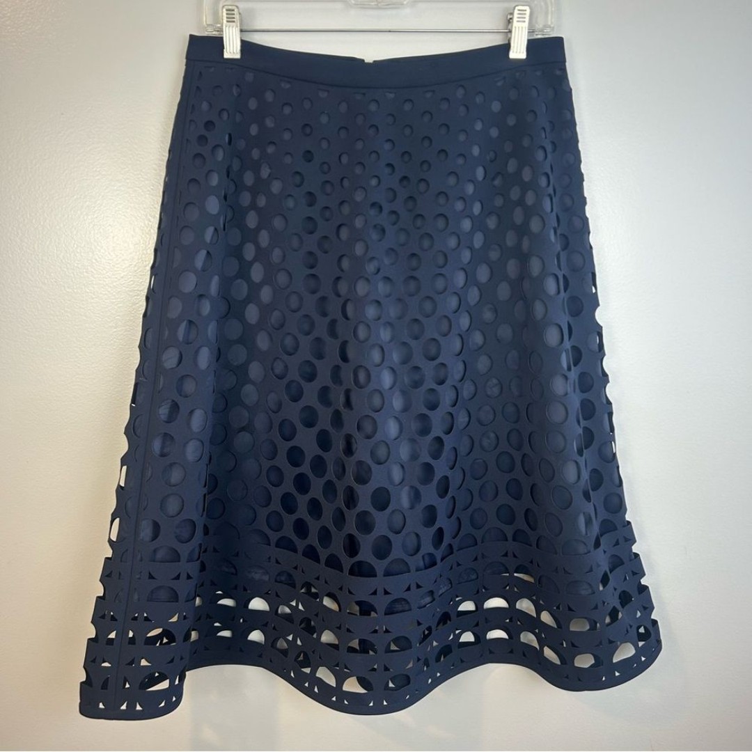 J. Crew Dark Blue Circle Cut Eyelet A-line Midi Perforated Skirt Size 8