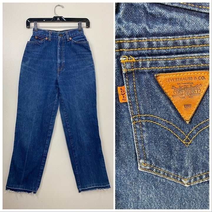 Vintage 1970s Levi’s Blue Jeans, Orange Tab, Size XXS, High Waisted Denim, 22