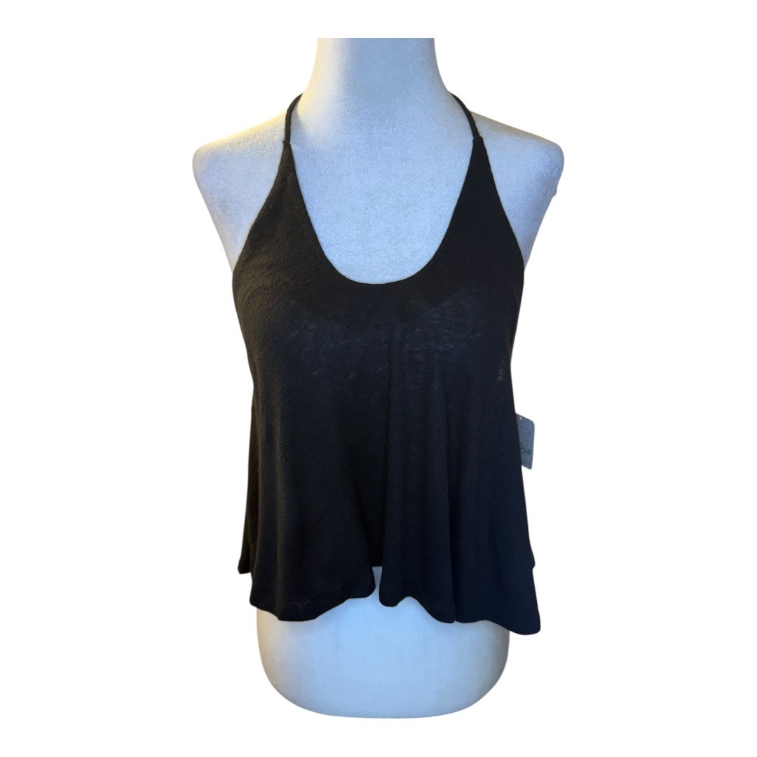 NEW Free People Long Weekend Knit Halter Tank Flowy Sleeveless Black Size Small