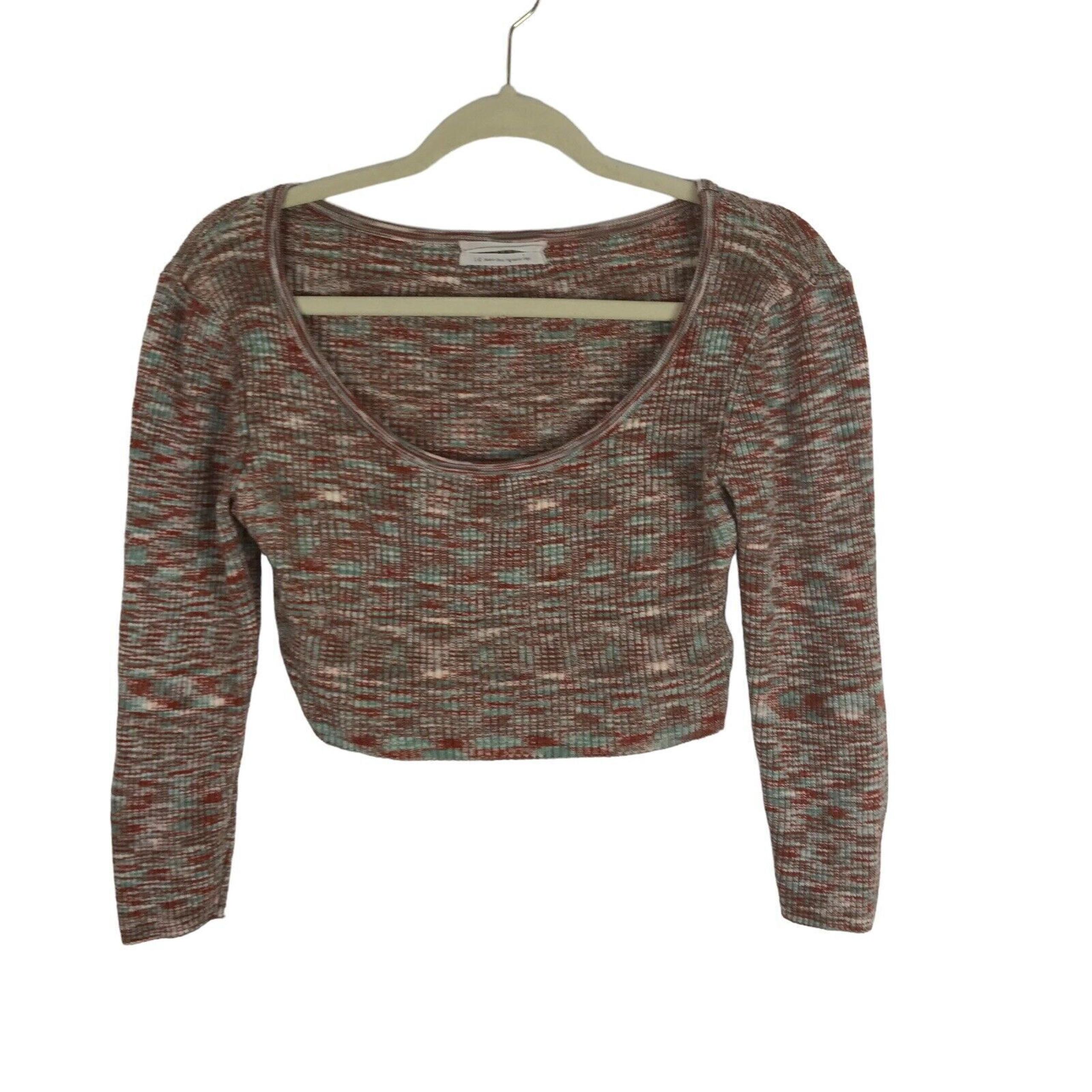 Urban Outfitters Cropped Knit Top Women Large Long Sleeve Knit Stretch Y2K 90's