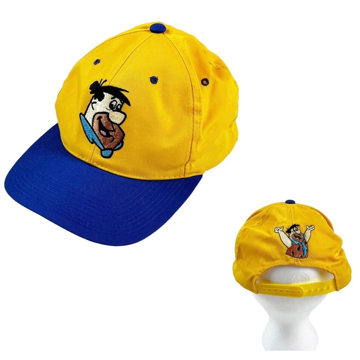 Vtg Fred Flintstone Snapback Hat 90s Cap Hanna Barbera The Flinstones Ylw & Blue
