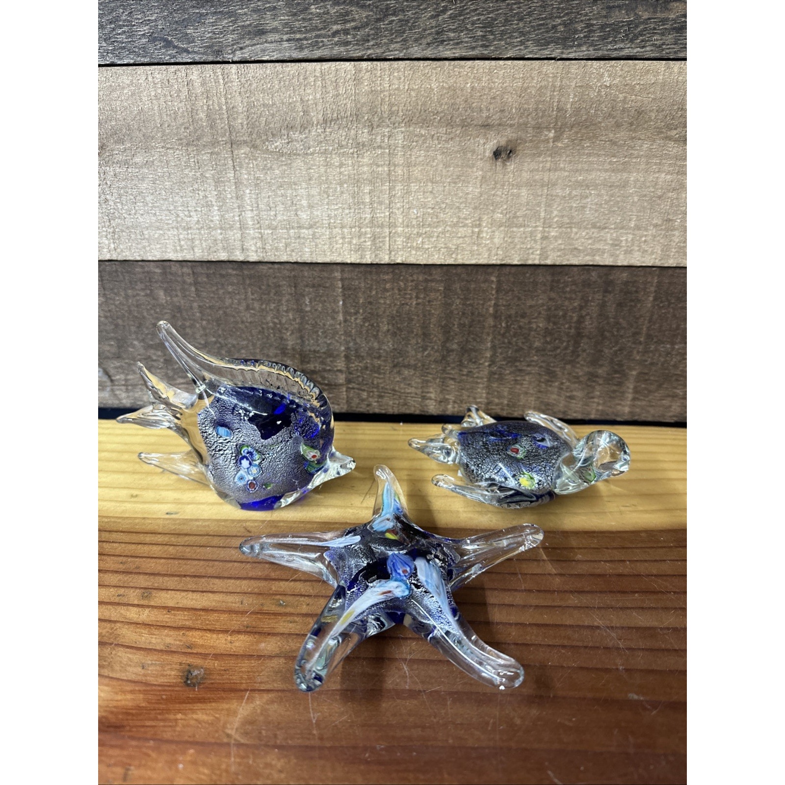 Murano Art Glass MilleFiori StarFish Turtle Fish PaperWeight Set - One Chip