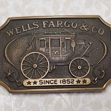 Vintage 1973 Wells Fargo Stagecoach Brass Belt Buckle