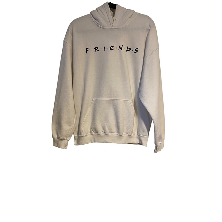 Friends TV Show White Hoodie Sweatshirt Unisex Large Long Sleeve Grunge Y2K