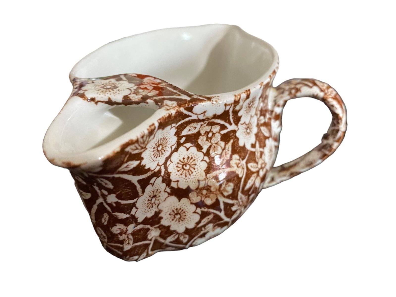 Vintage Brown Calico crownford China Staffordshire Gravy Boat - uniqu