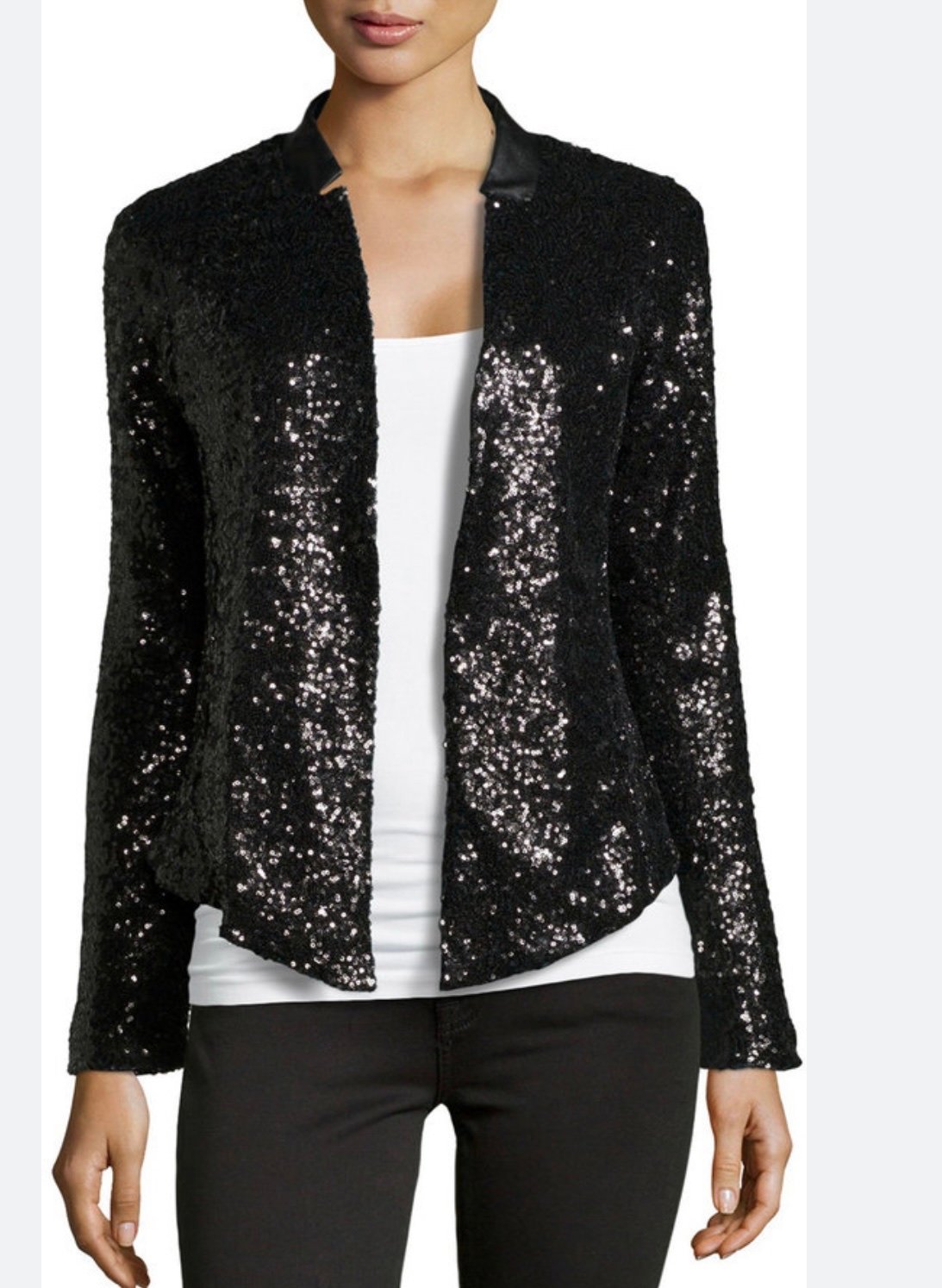ELLA MOSS Black Sequin Blazer Open Front The Red Balloon Size XS NWT.