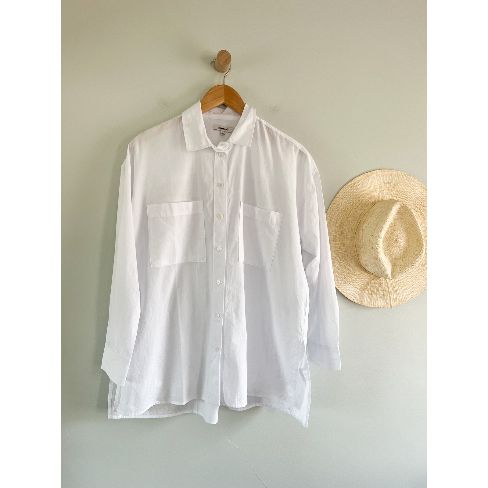 Madewell | NWT Oversized Straight Hem Shirt Signature Poplin Eyelet White | Sz S
