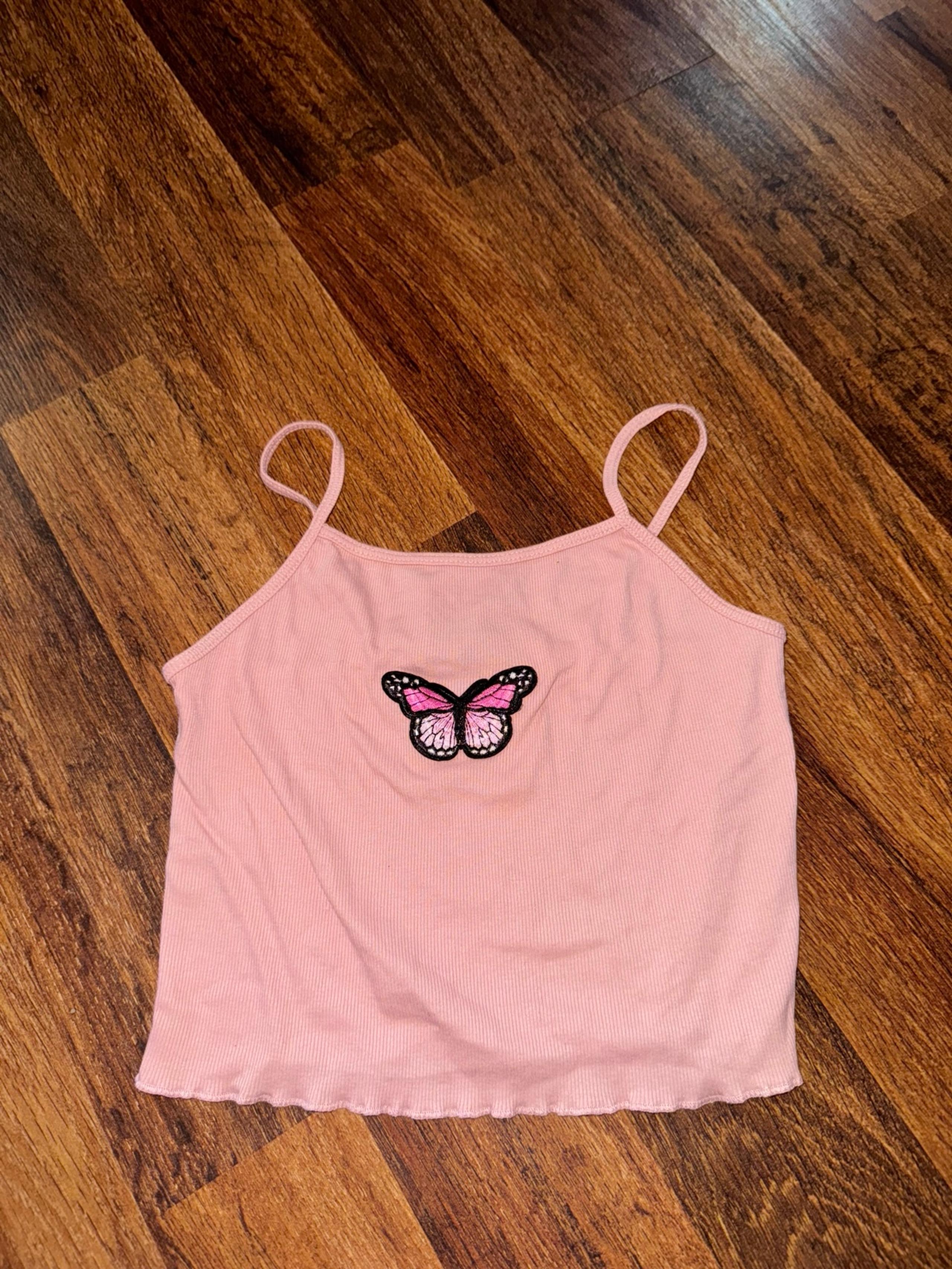 pink butterfly ribbed halter cami top Size Small - FOREVER 21