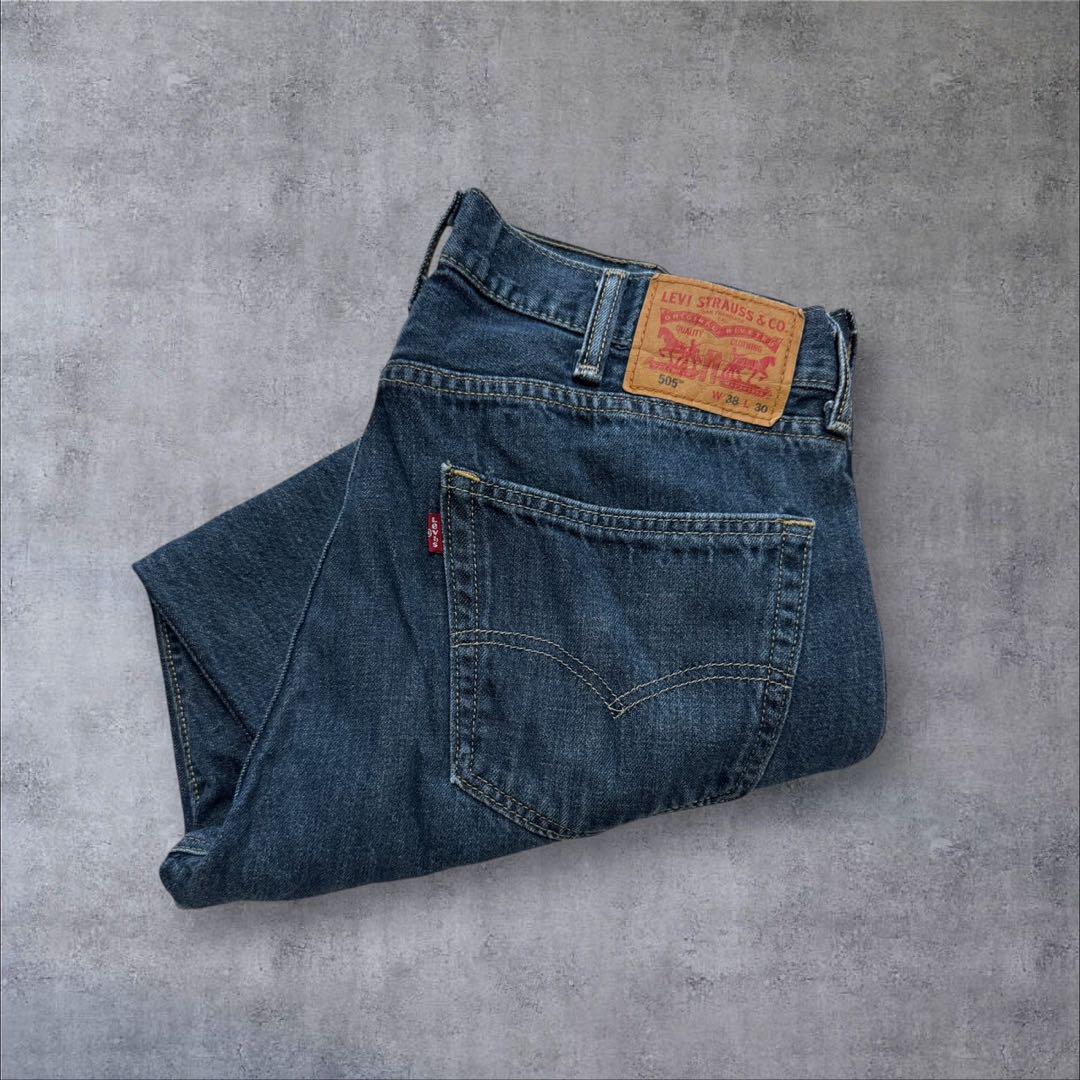 Levi's 505 Regular Fit, Lesotho-made, faded and damaged, indigo blue.