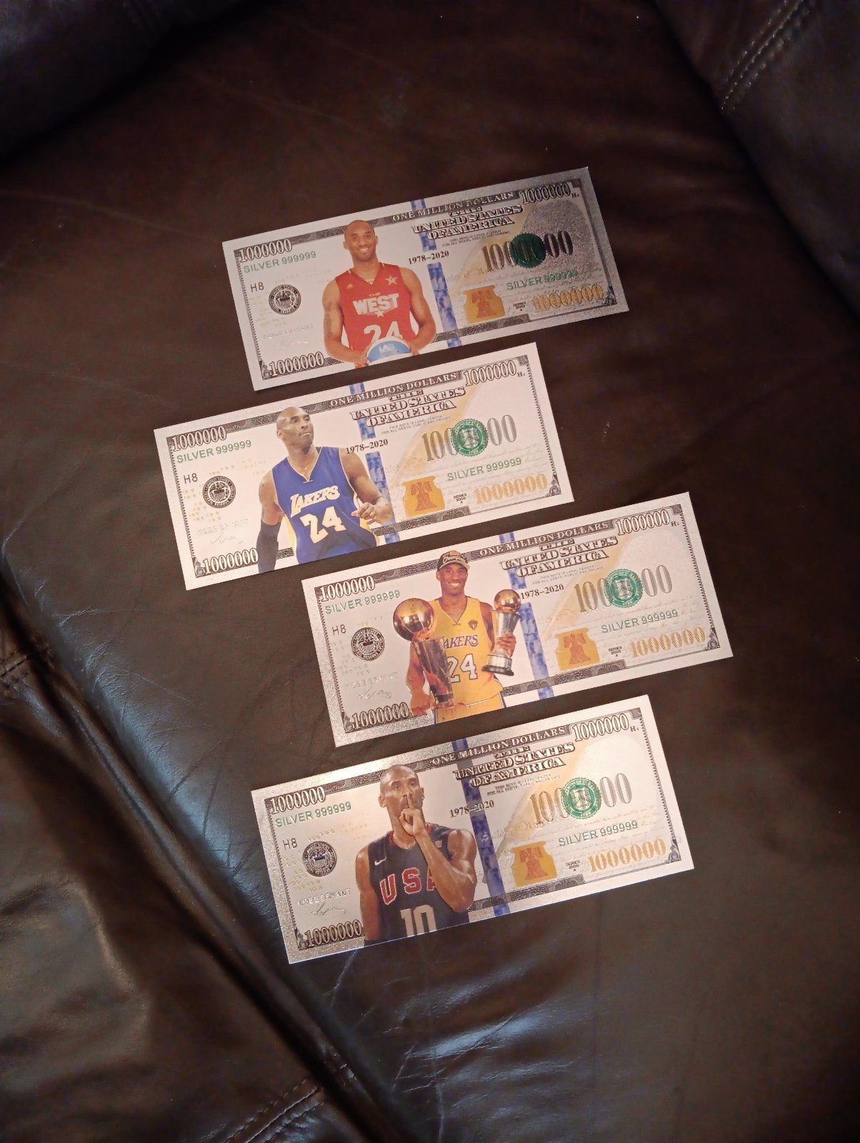 2020 KOBE BRYANT 1,000,000 SILVER BILLS Both RARE ~ ACTUALLY MARKED 999 SILVER
